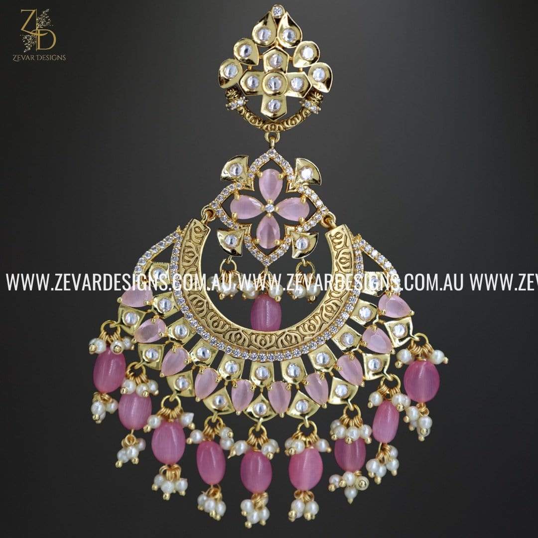 Zevar Designs Designer Earrings Kundan Chandbali Earrings - Pink