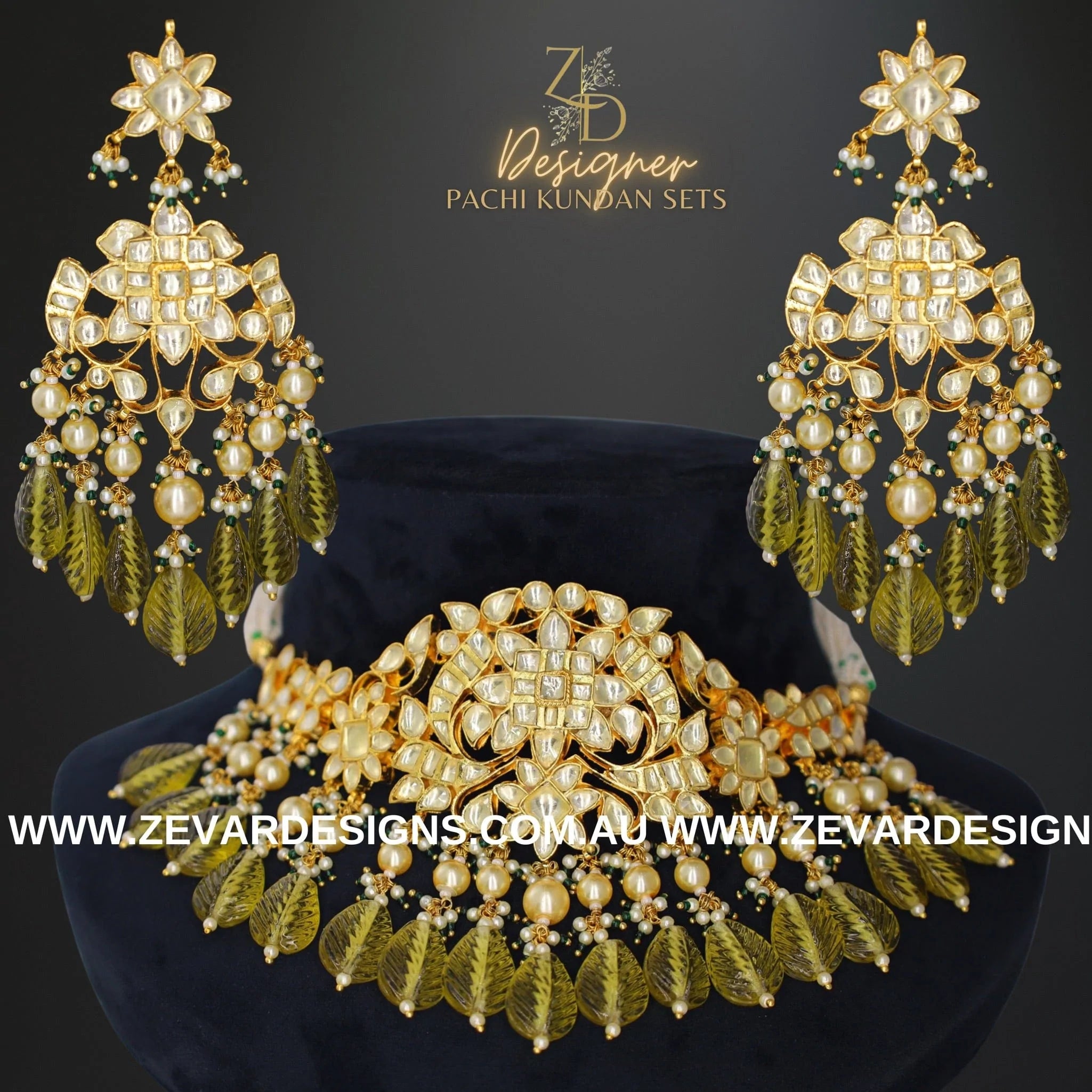 Pachi Kundan Choker Set Olive Green