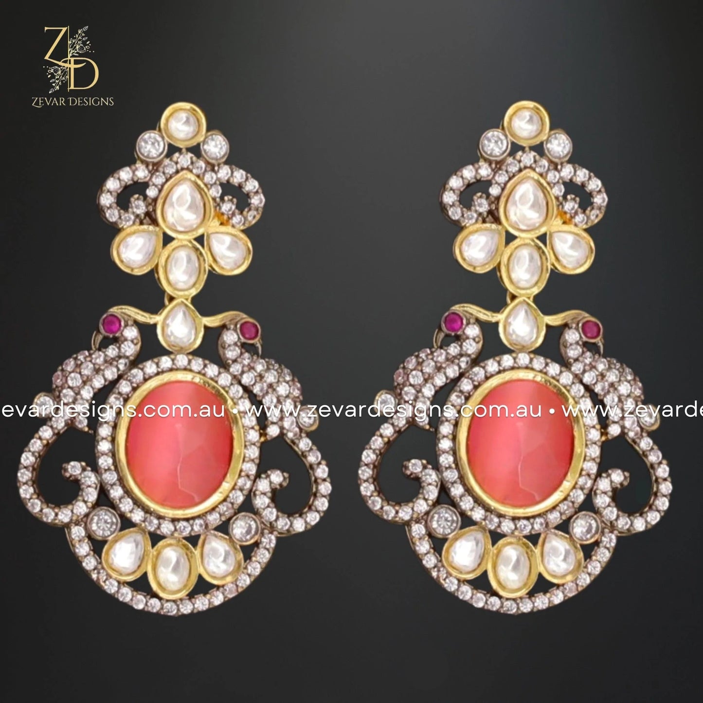Zevar Designs Long Necklace Sets Victorian Style Long Necklace in Dual Finish - Pink