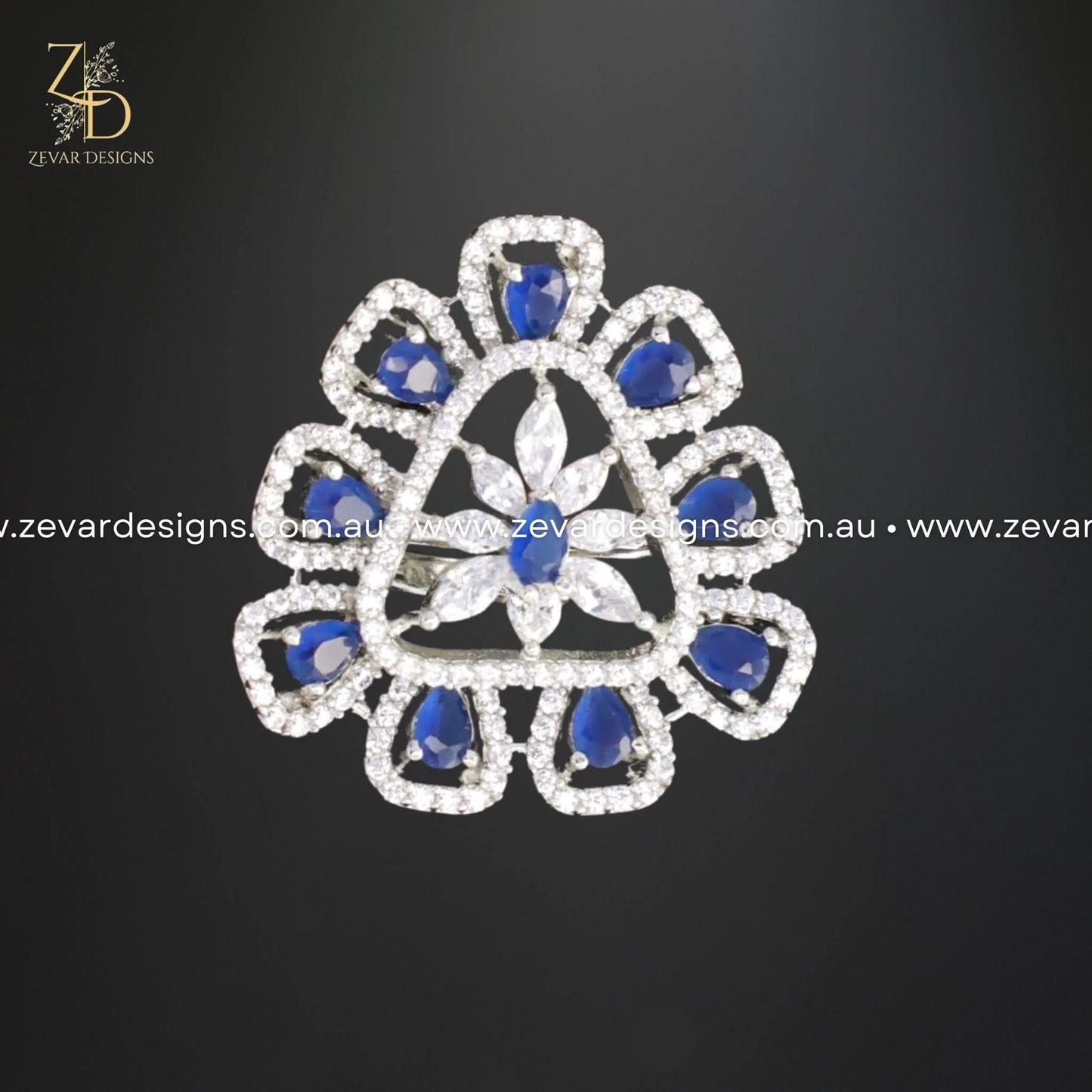 Zevar Designs Rings - AD Zircon Ring - Navy Blue
