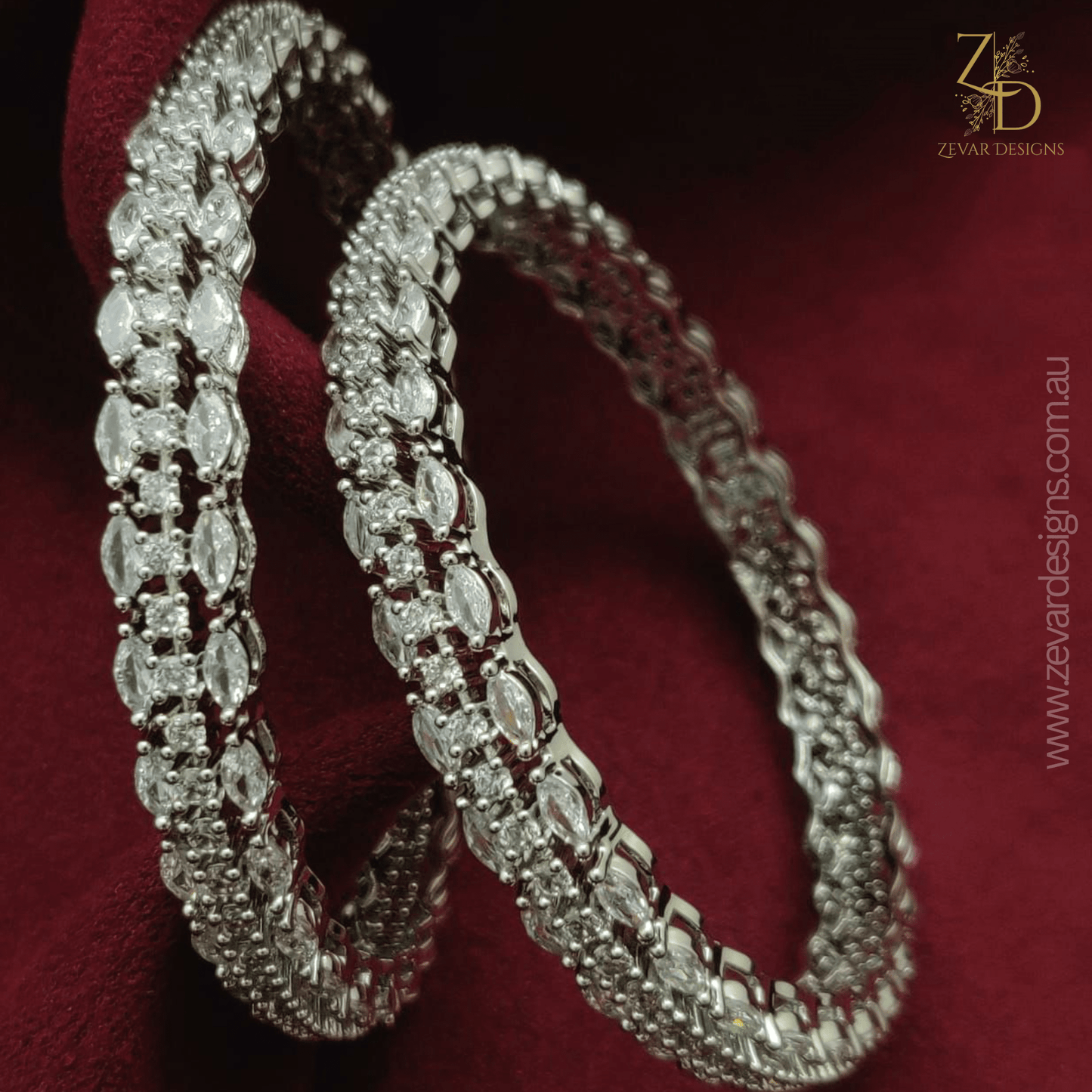 Zevar Designs Bangles & Bracelets - AD AD Bangles - White Rhodium