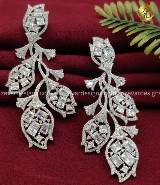 Zevar Designs Indo-Western Earrings AD Designer Earrings - Silver Finish