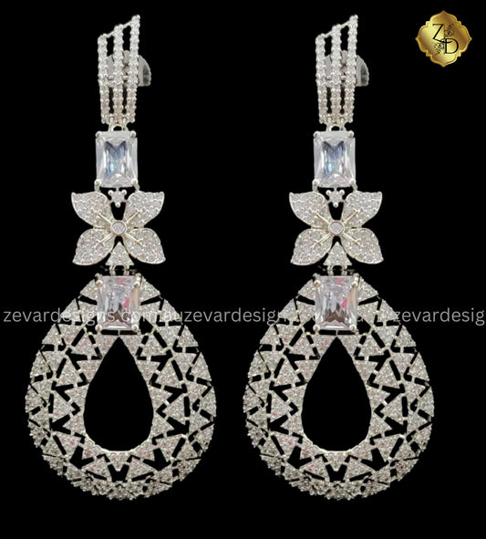 Zevar Designs Indo-Western Earrings AD Earrings - Silver Finish