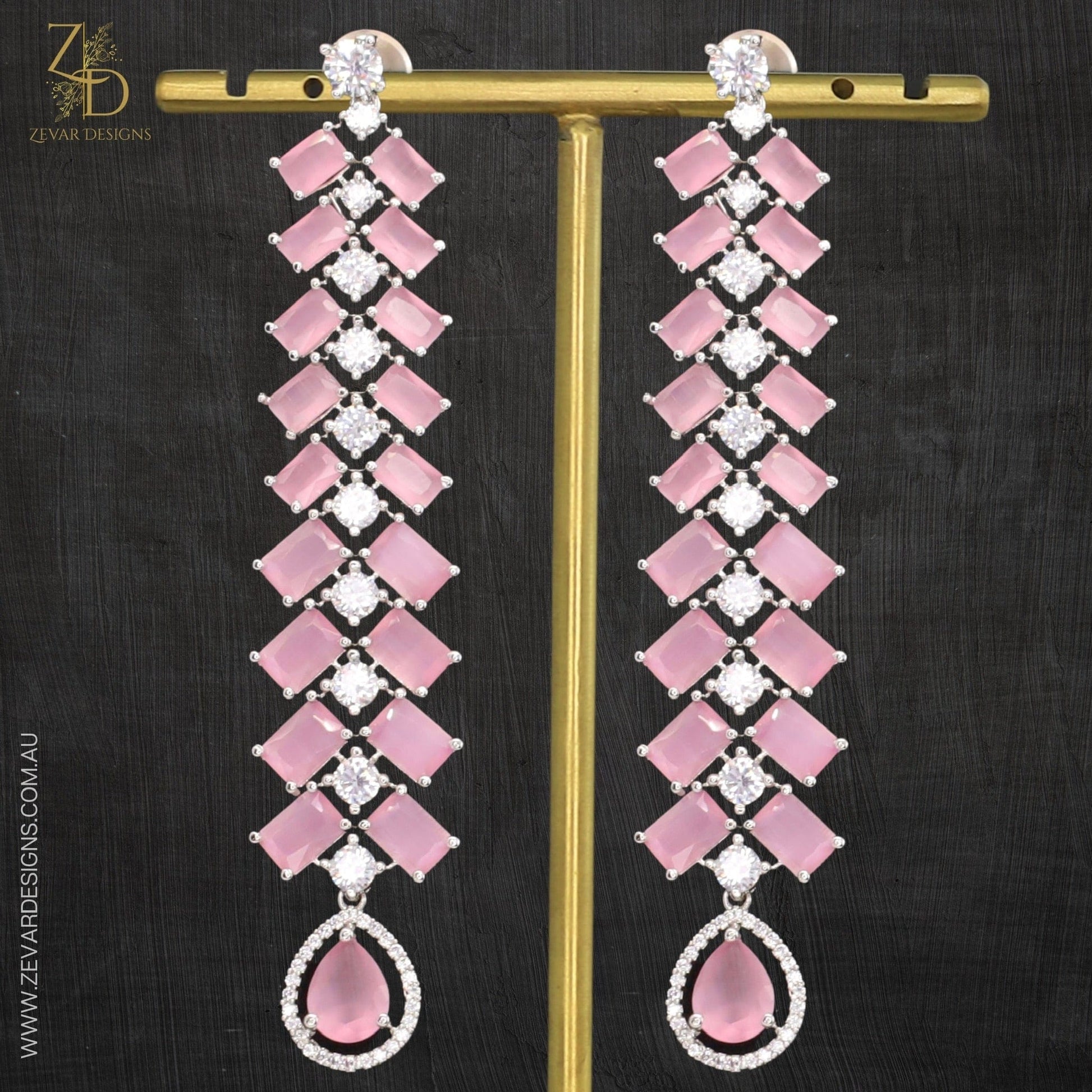 Zevar Designs Indo-Western Earrings AD Earrings with Pink stone