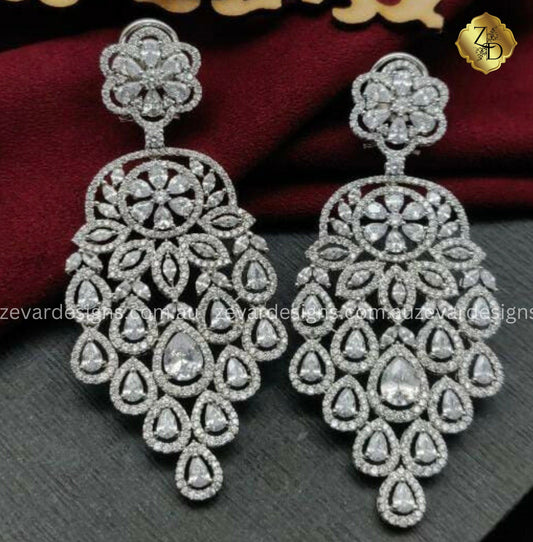 Zevar Designs Indo-Western Earrings AD Statement Earrings - Silver Finish