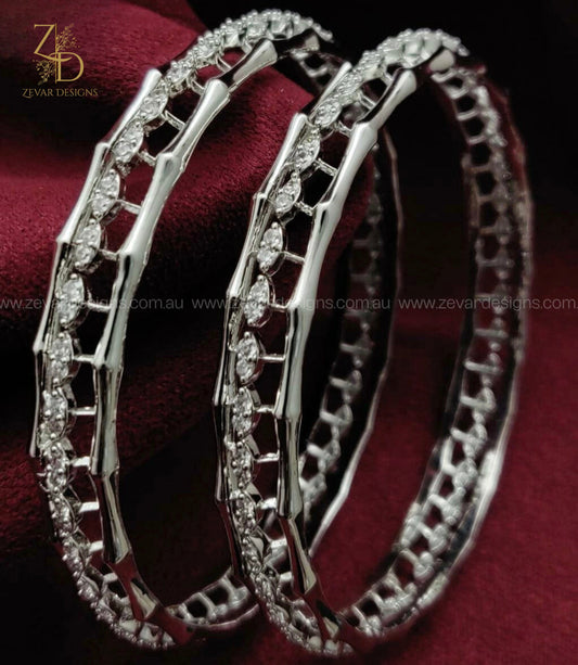 Zevar Designs Bangles & Bracelets - AD AD/Zirconia Bangles - White Rhodium