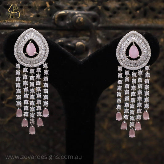 Zevar Designs Indo-Western Earrings AD Zirconia Earrings - Pink