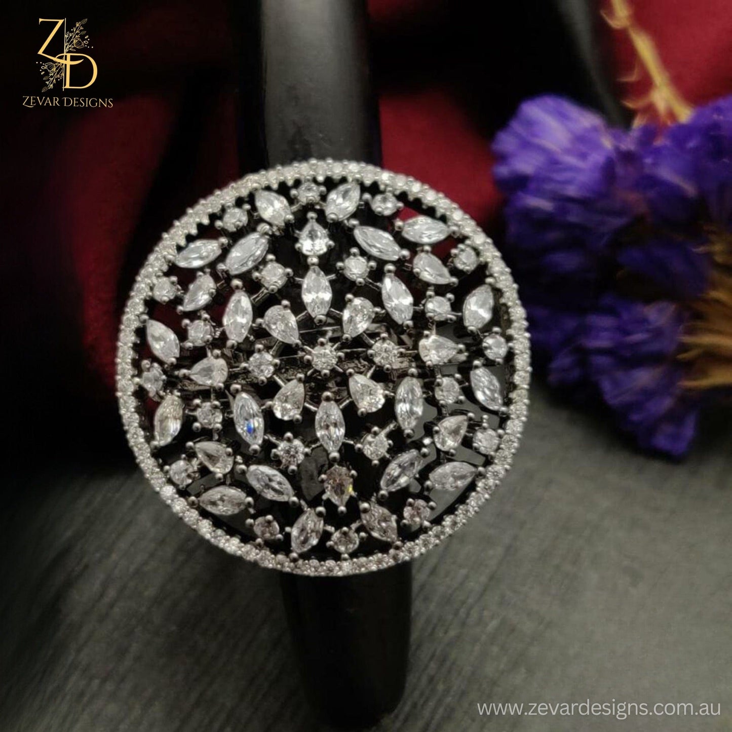 Zevar Designs Rings - AD American Diamond Ring - Black Rhodium Finish