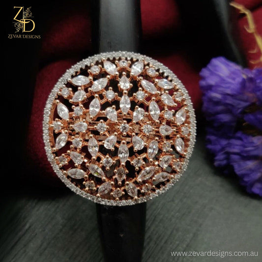 Zevar Designs Rings - AD American Diamond Ring - Rose Gold Finish