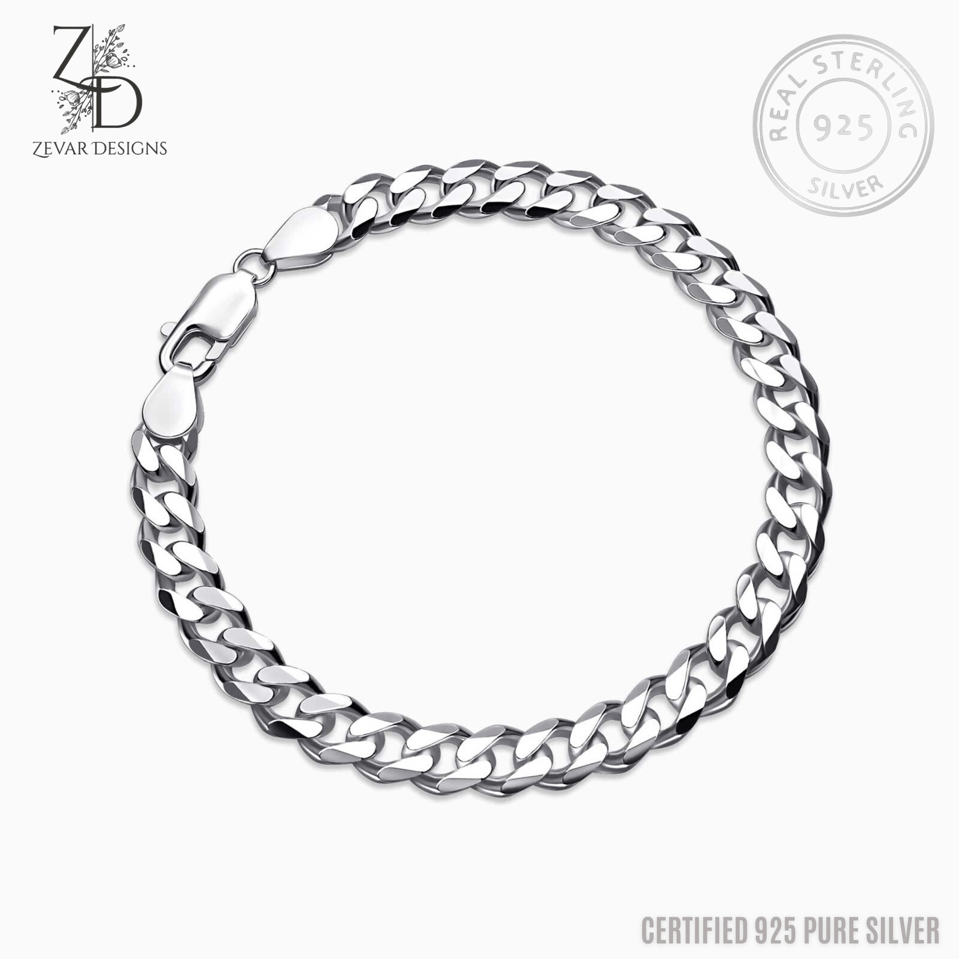 Zevar Designs - Australia’s Premium Fashion Jewellery Store Silver Bowl Men’s Curb Bracelet in Sterling Silver - 925 Pure Silver