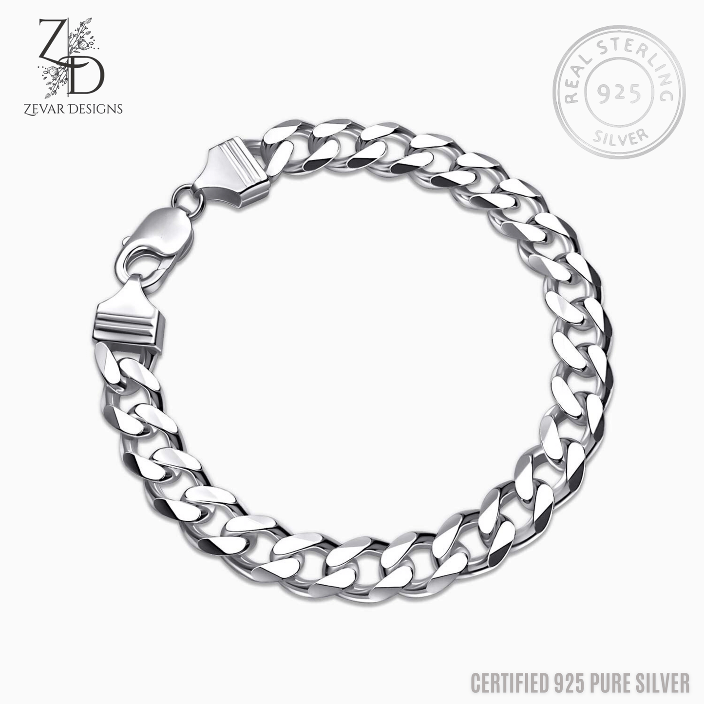 Zevar Designs - Australia’s Premium Fashion Jewellery Store Silver Bowl Men’s Curb Bracelet in Sterling Silver - 925 Pure Silver
