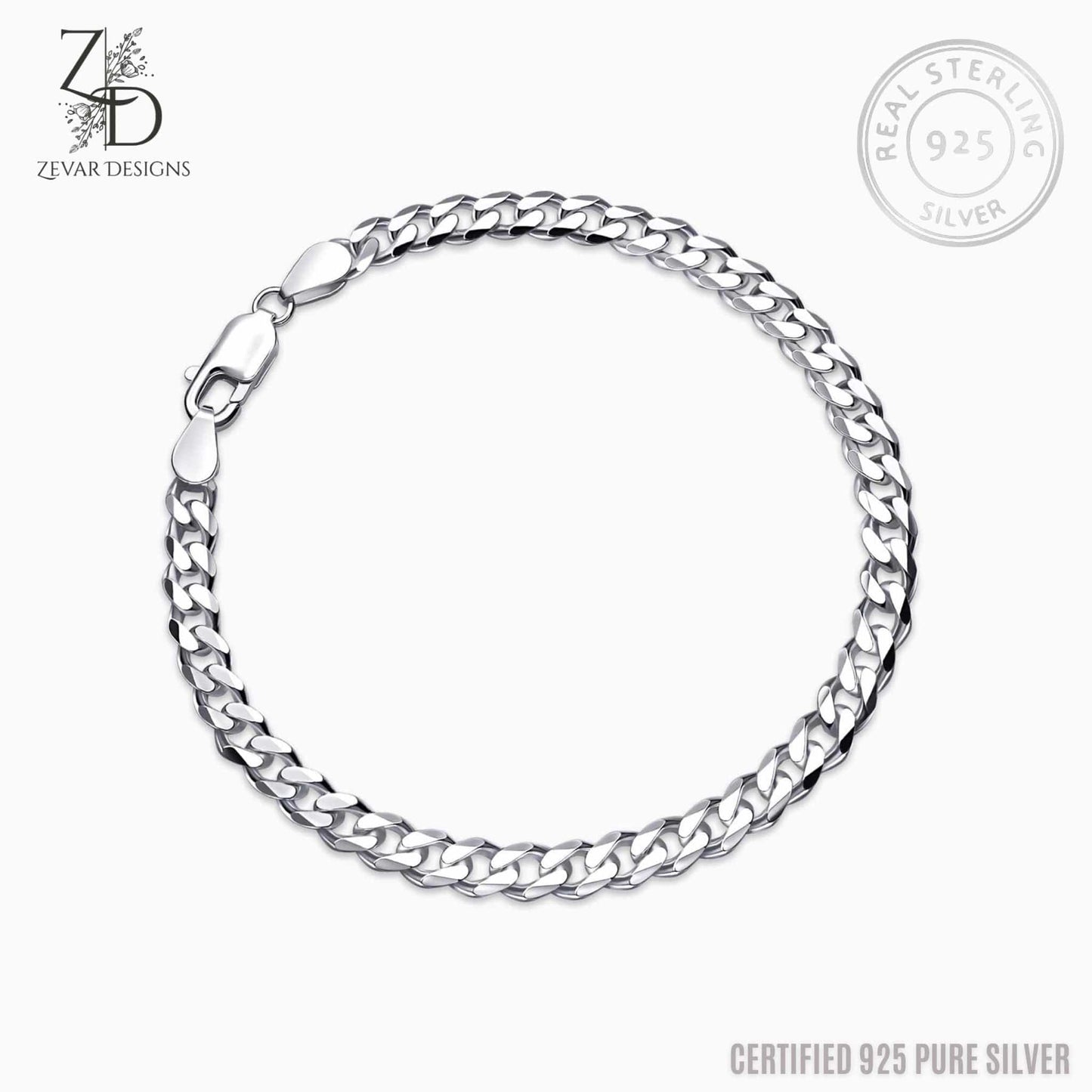 Zevar Designs - Australia’s Premium Fashion Jewellery Store Silver Bowl Men’s Curb Bracelet in Sterling Silver - 925 Pure Silver
