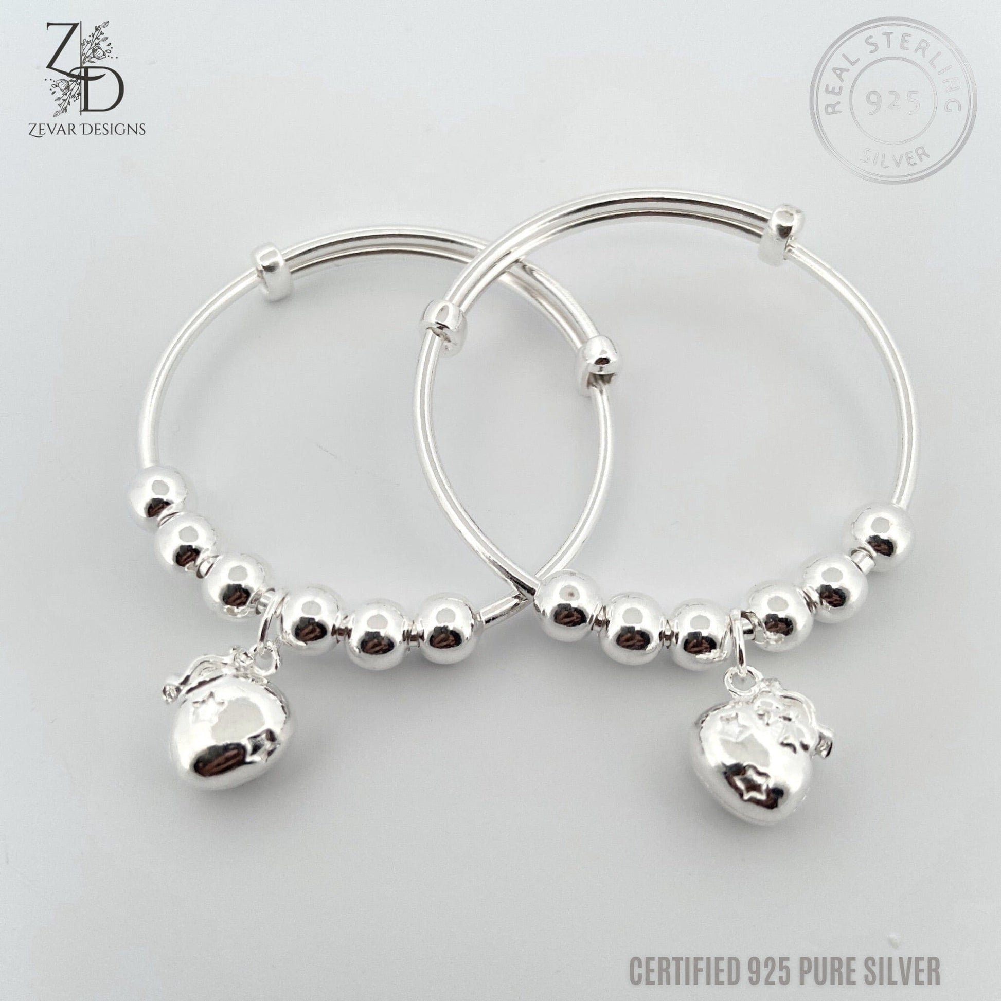 Zevar Designs - Australia’s Premium Fashion Jewellery Store Silver Bowl Sterling Silver Baby Bangles (Adjustable) - 925 Pure