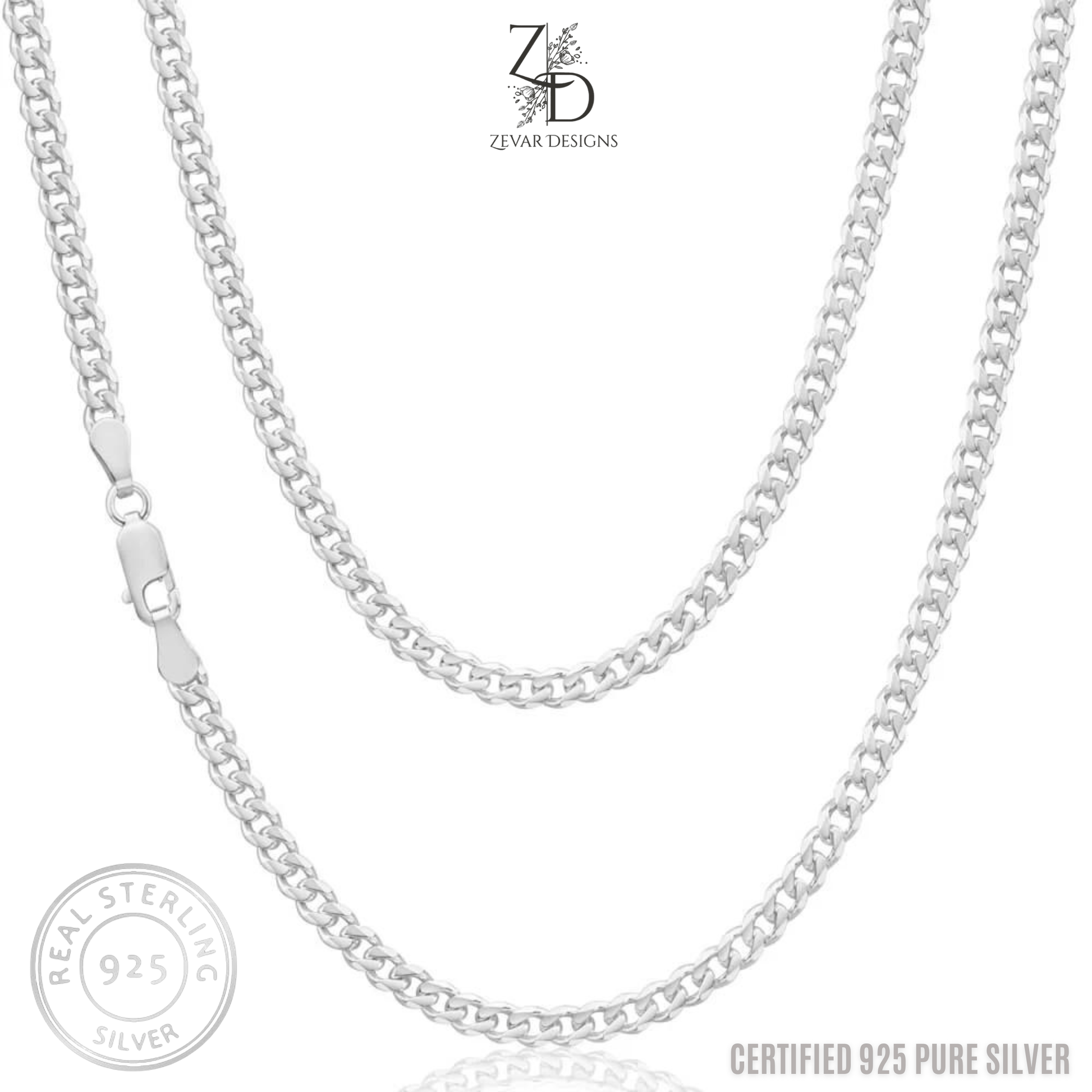 Zevar Designs - Australia’s Premium Fashion Jewellery Store Silver Bowl Sterling Silver Curb Chain- 925 Pure Silver