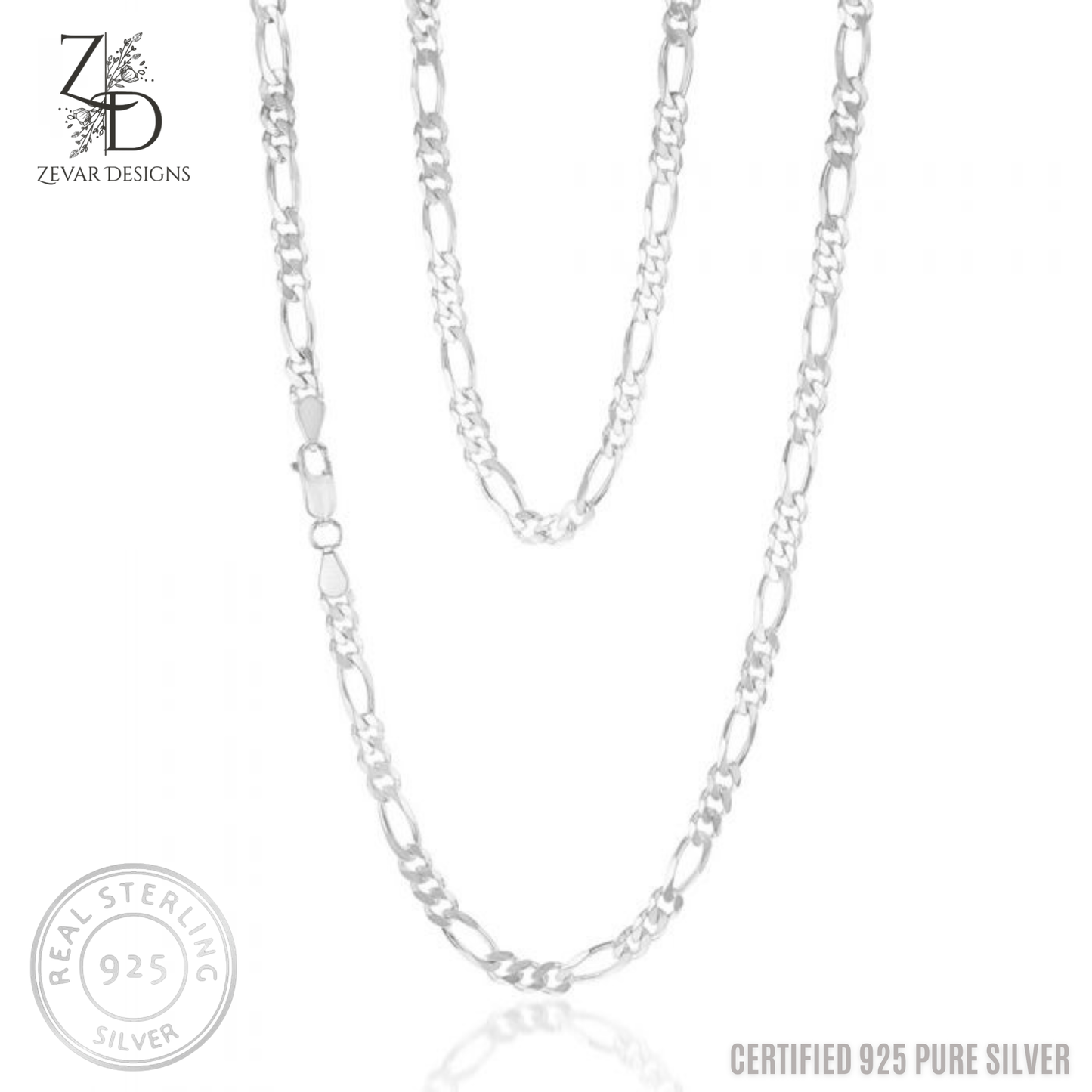 Zevar Designs - Australia’s Premium Fashion Jewellery Store Silver Bowl Sterling Silver Figaro Chain- 925 Pure Silver