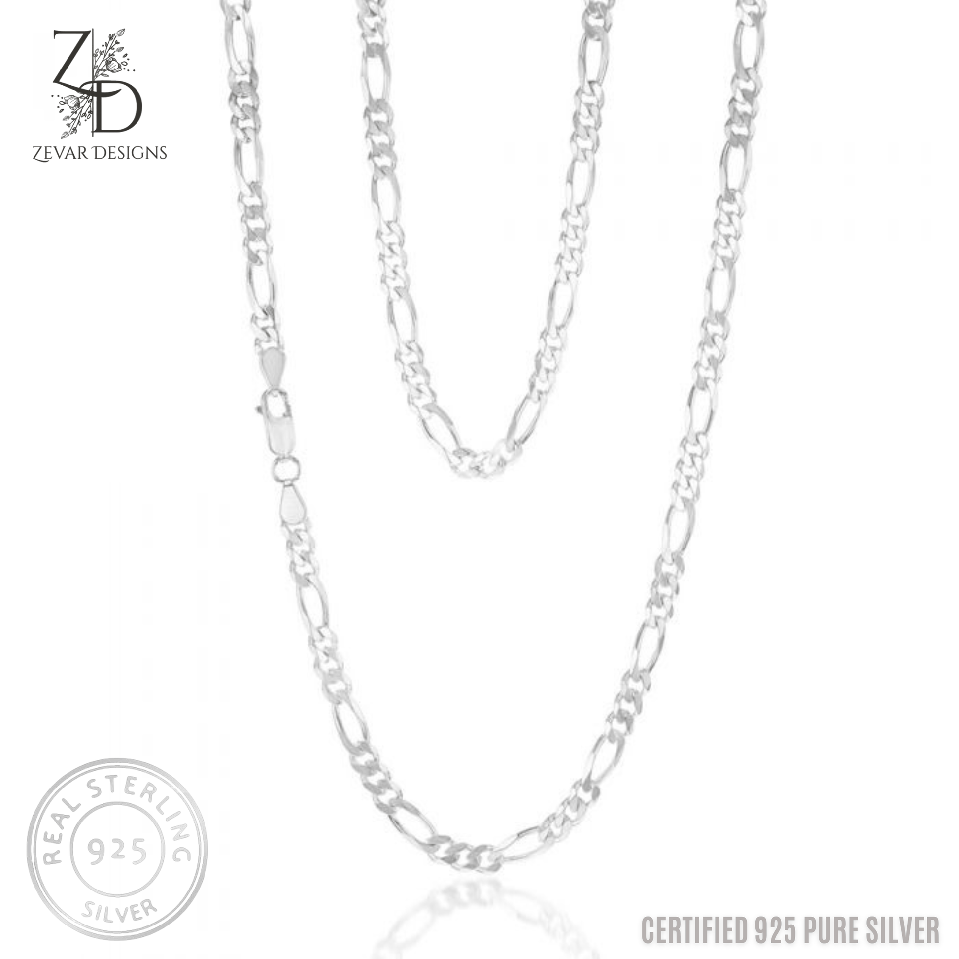 Zevar Designs - Australia’s Premium Fashion Jewellery Store Silver Bowl Sterling Silver Figaro Chain- 925 Pure Silver