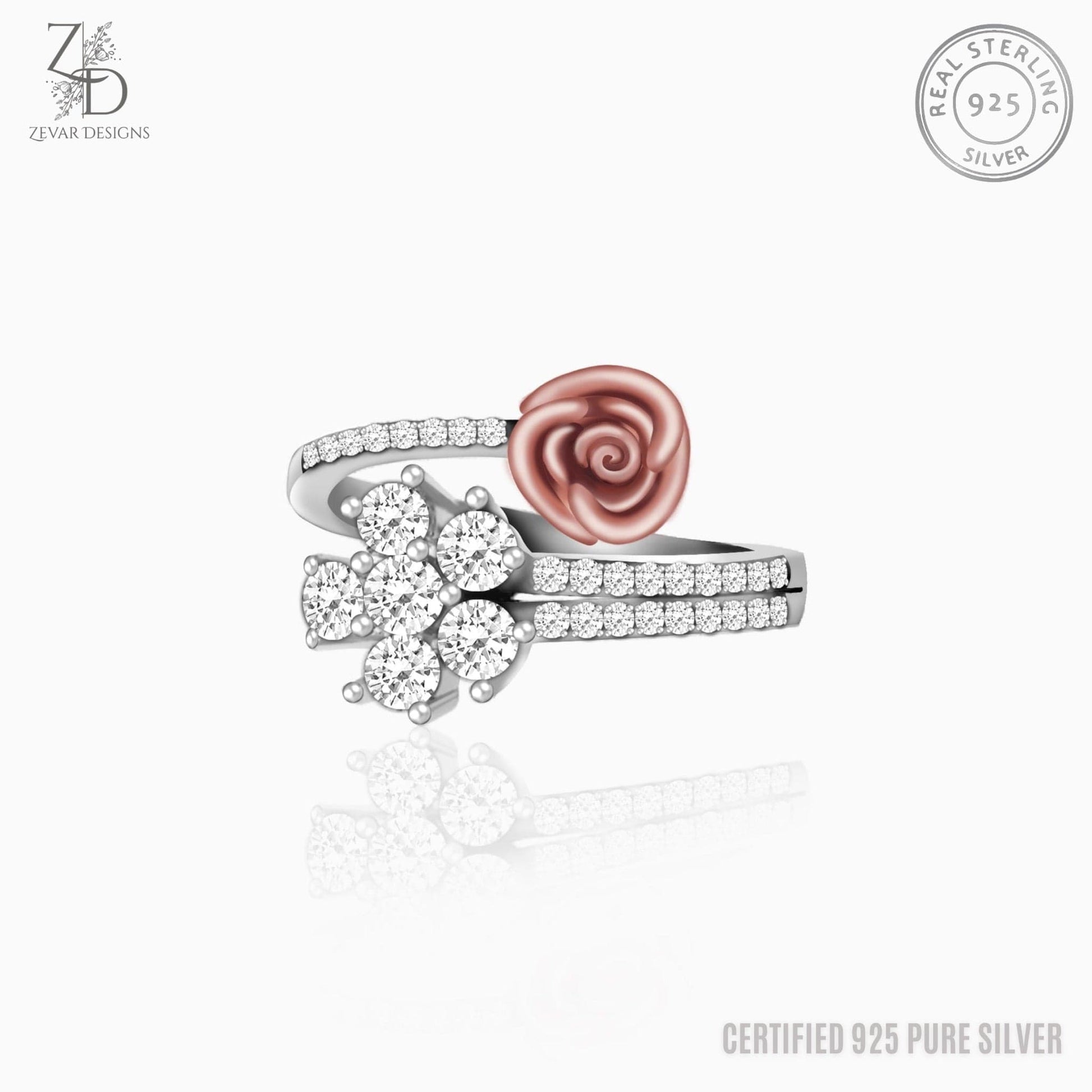 Zevar Designs - Australia’s Premium Fashion Jewellery Store Women Silver Sterling Silver Rose Ring - Bollywood Inspired