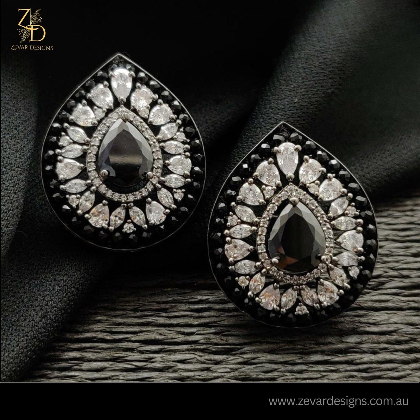 Zevar Designs Indo-Western Earrings BLACK AD Studs