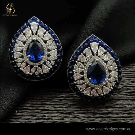 Zevar Designs Indo-Western Earrings Blue AD Studs