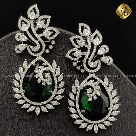 Zevar Designs Indo-Western Earrings Crystal Green AD Earrings