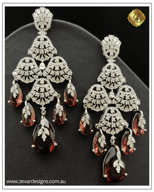 Zevar Designs Indo-Western Earrings Designer Crystal AD Earrings - Crystal Brown