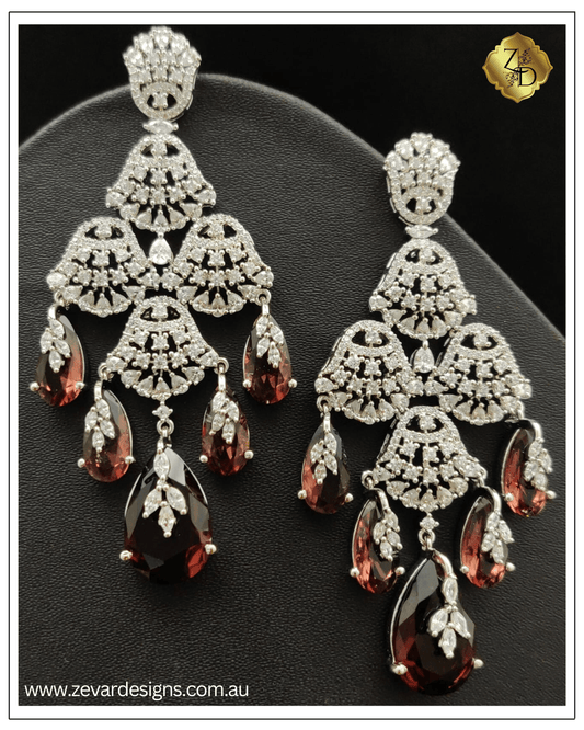 Zevar Designs Indo-Western Earrings Designer Crystal AD Earrings - Crystal Brown