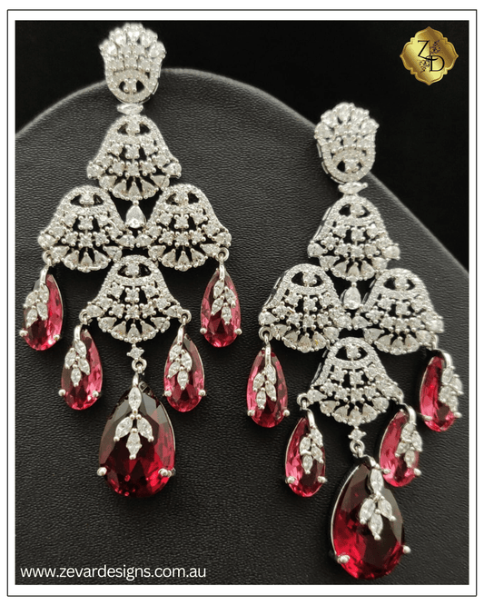 Zevar Designs Indo-Western Earrings Designer Crystal AD Earrings - Crystal Ruby