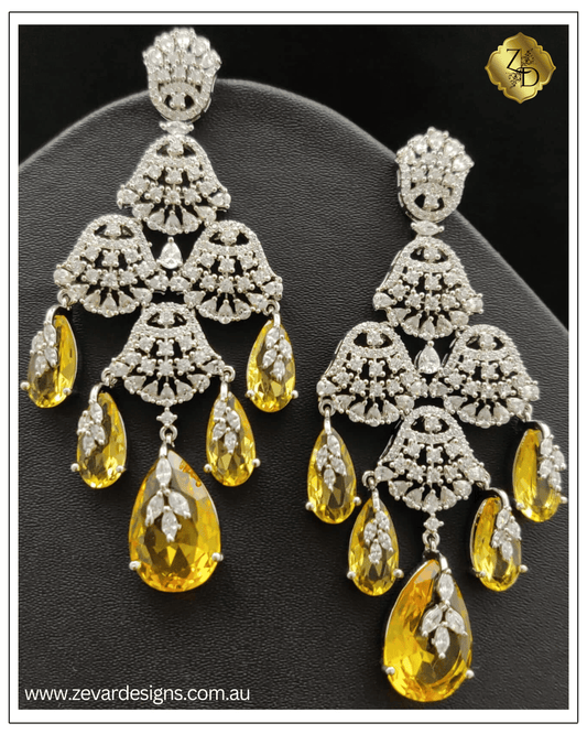 Zevar Designs Indo-Western Earrings Designer Crystal AD Earrings - Crystal Yellow