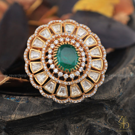 Zevar Designs Rings Designer Polki Ring - Emerald Green