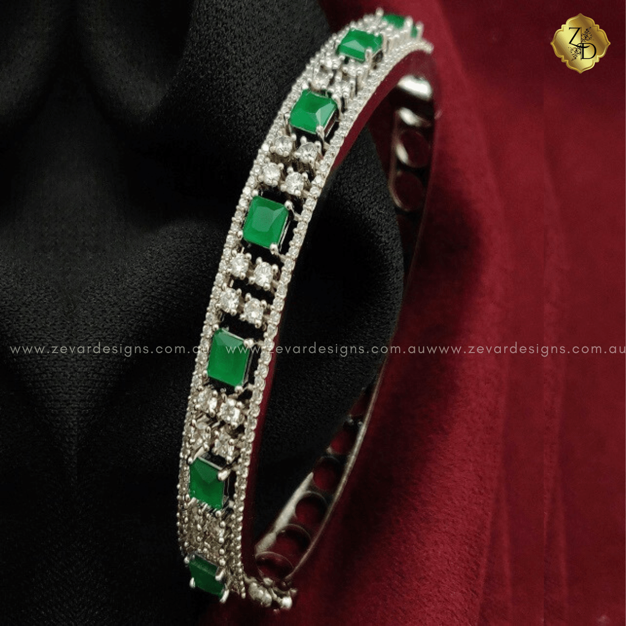 Zevar Designs Bangles & Bracelets - AD Emerald Green AD Bracelet - Openable