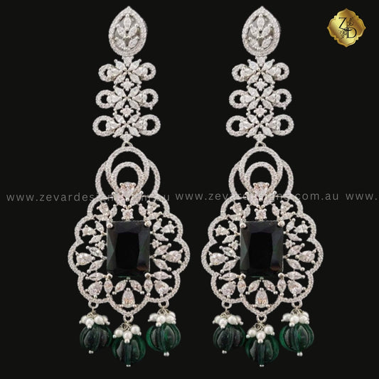 Zevar Designs Indo-Western Earrings Emerald Green AD Earrings