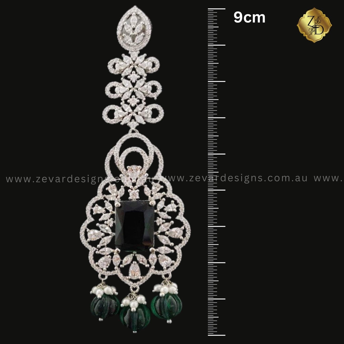 Zevar Designs Indo-Western Earrings Emerald Green AD Earrings