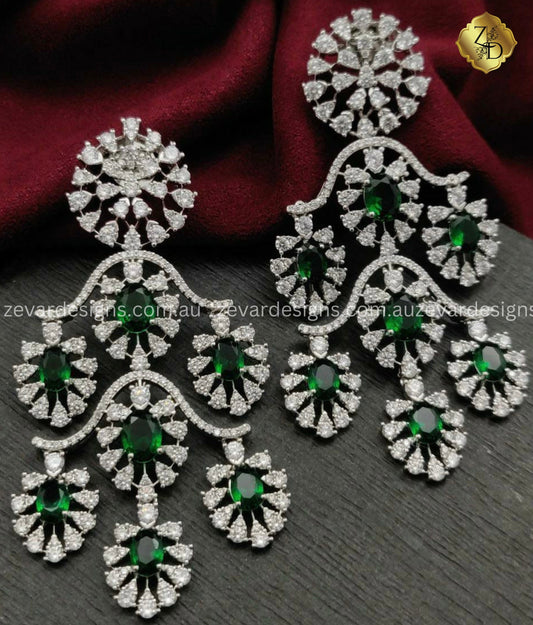 Zevar Designs Indo-Western Earrings Emerald Green AD Earrings