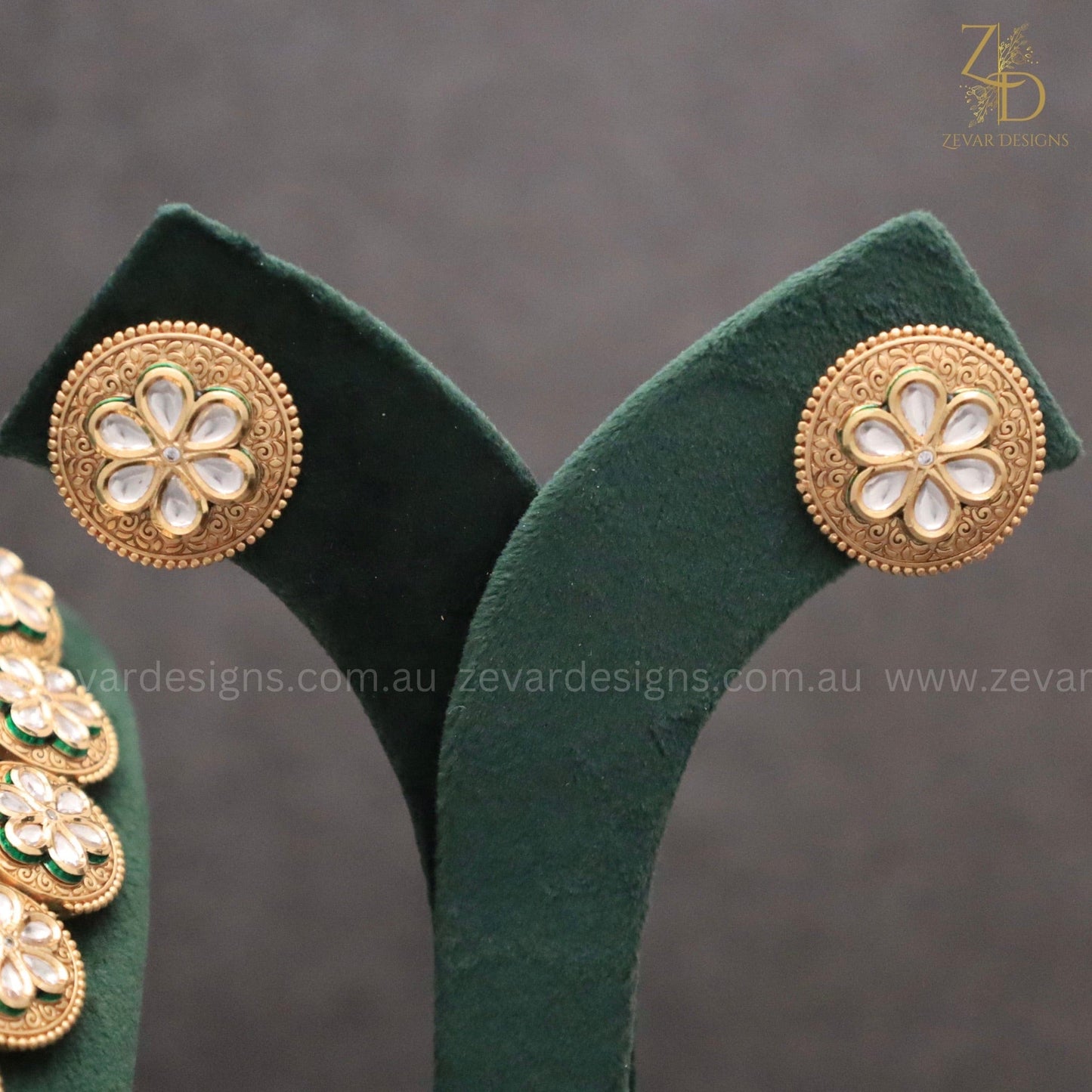 Zevar Designs Designer Necklace Sets Gold Plated Kundan Polki Necklace Set with Studs