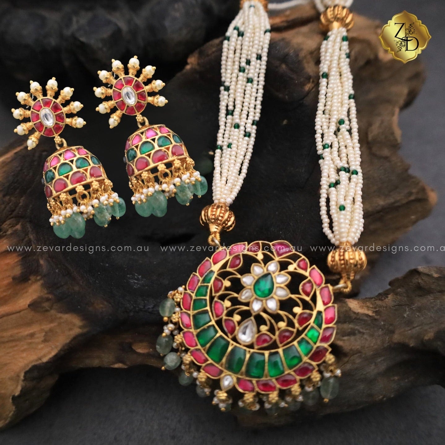 Zevar Designs Necklace Sets Jadau Kundan Set with Jhumki - Multicolor