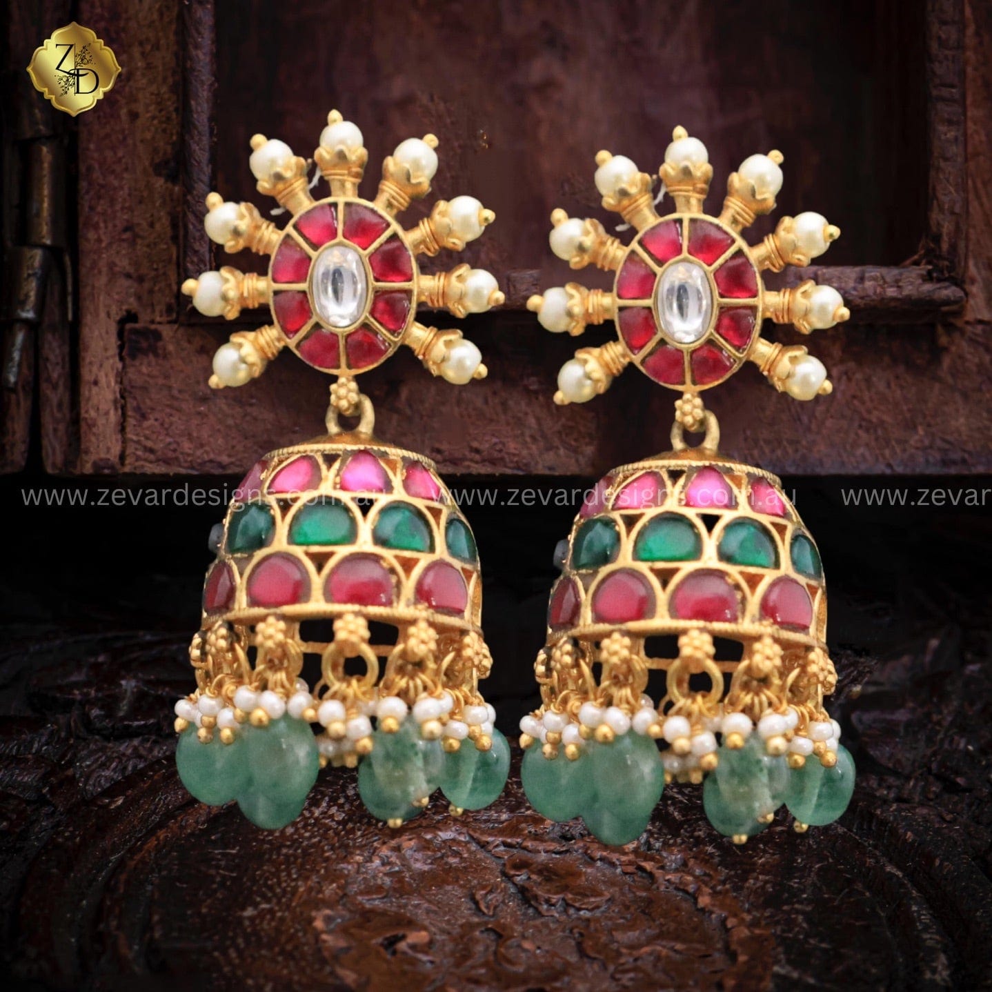 Zevar Designs Necklace Sets Jadau Kundan Set with Jhumki - Multicolor