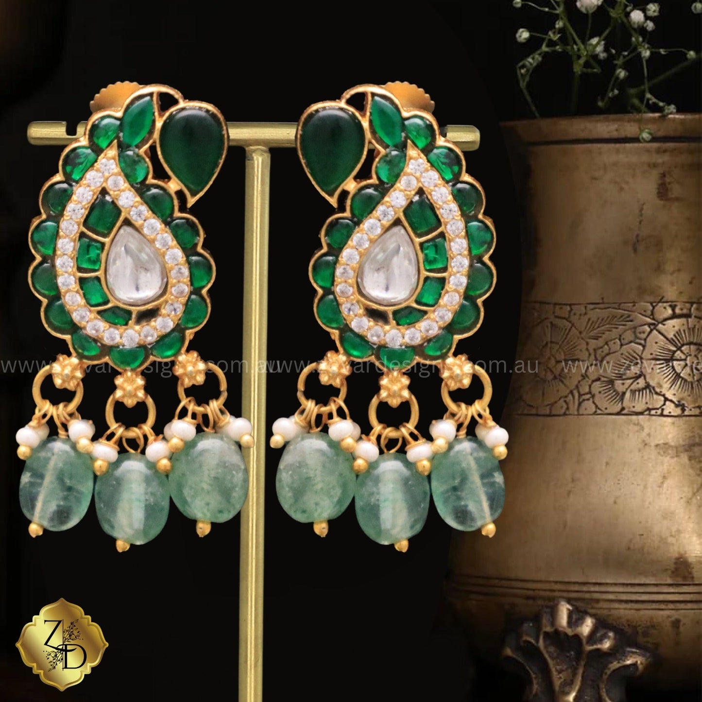 Zevar Designs Kundan Studs Jadau Kundan Studs with Pearls Mala