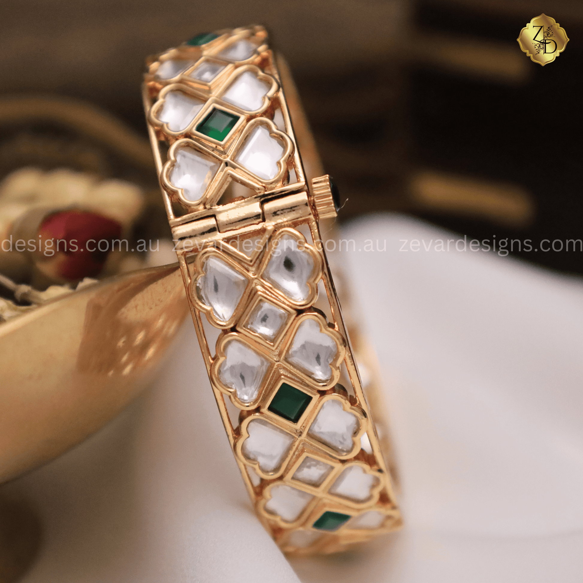 Zevar Designs Kundan Bangles Kundan Polki Kadas - Emerald Green