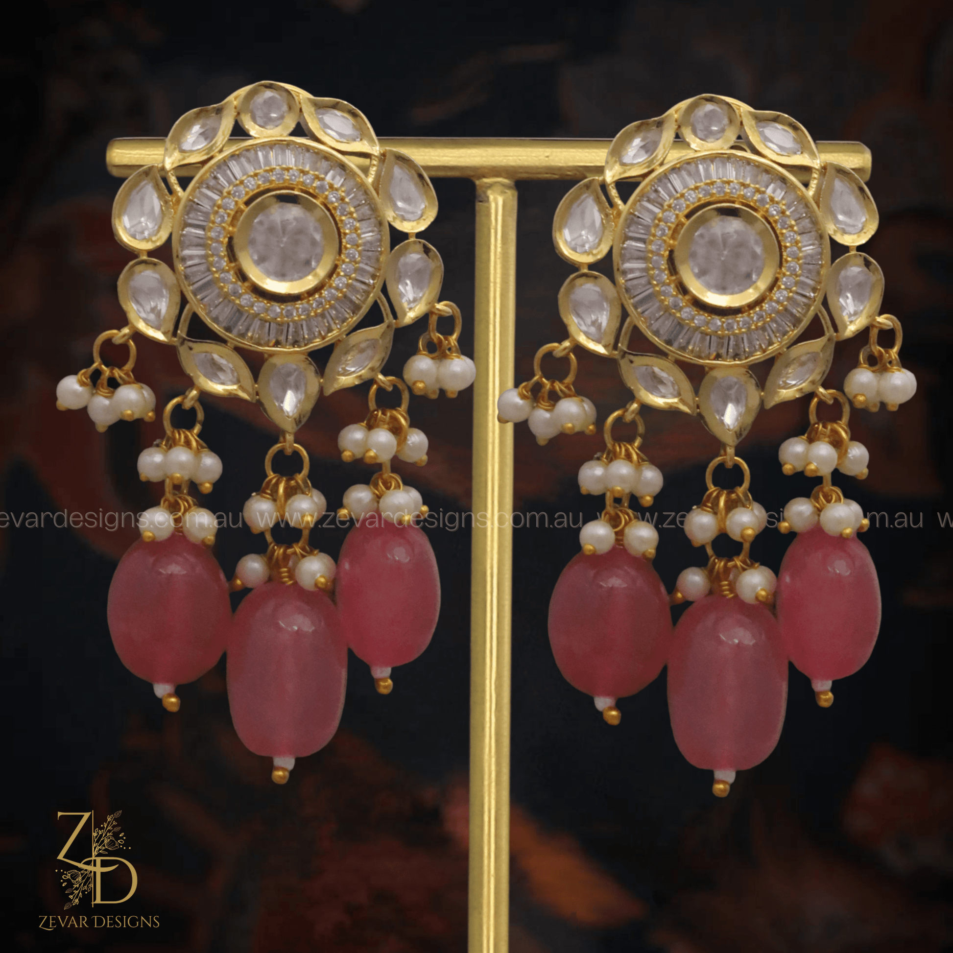 Zevar Designs Long Necklace Sets Kundan Polki Long Set - Pink