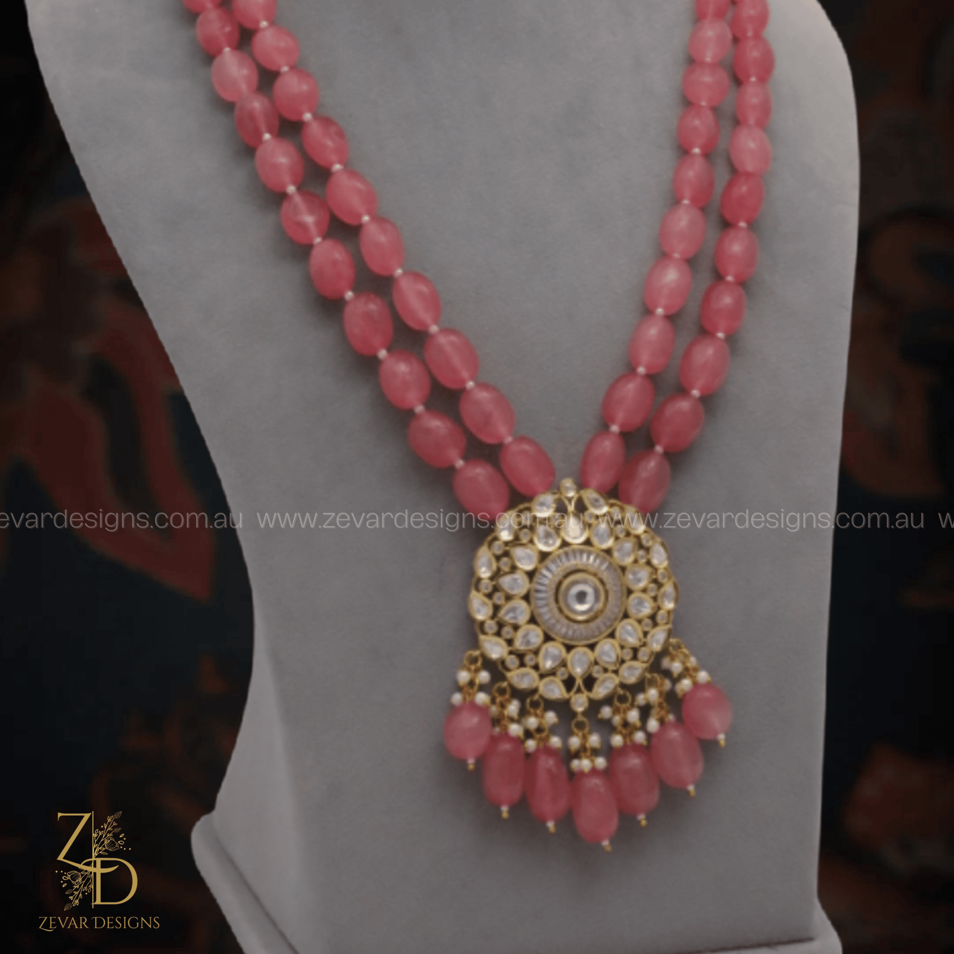 Zevar Designs Long Necklace Sets Kundan Polki Long Set - Pink