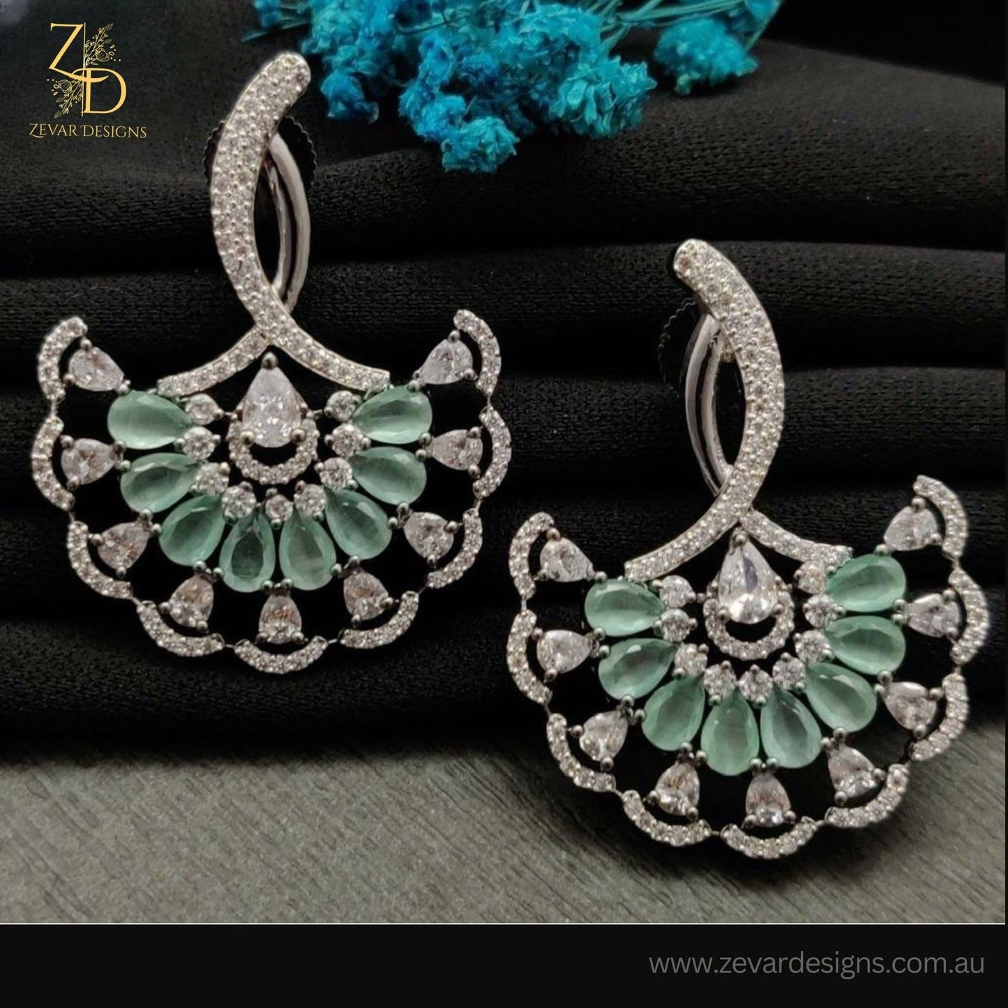 Zevar Designs Indo-Western Earrings Mint AD Earrings - Dual Finish