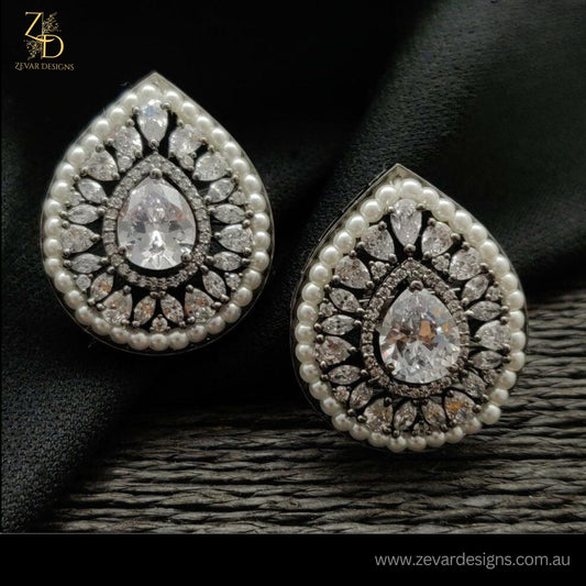 Zevar Designs Indo-Western Earrings Pearl AD Studs