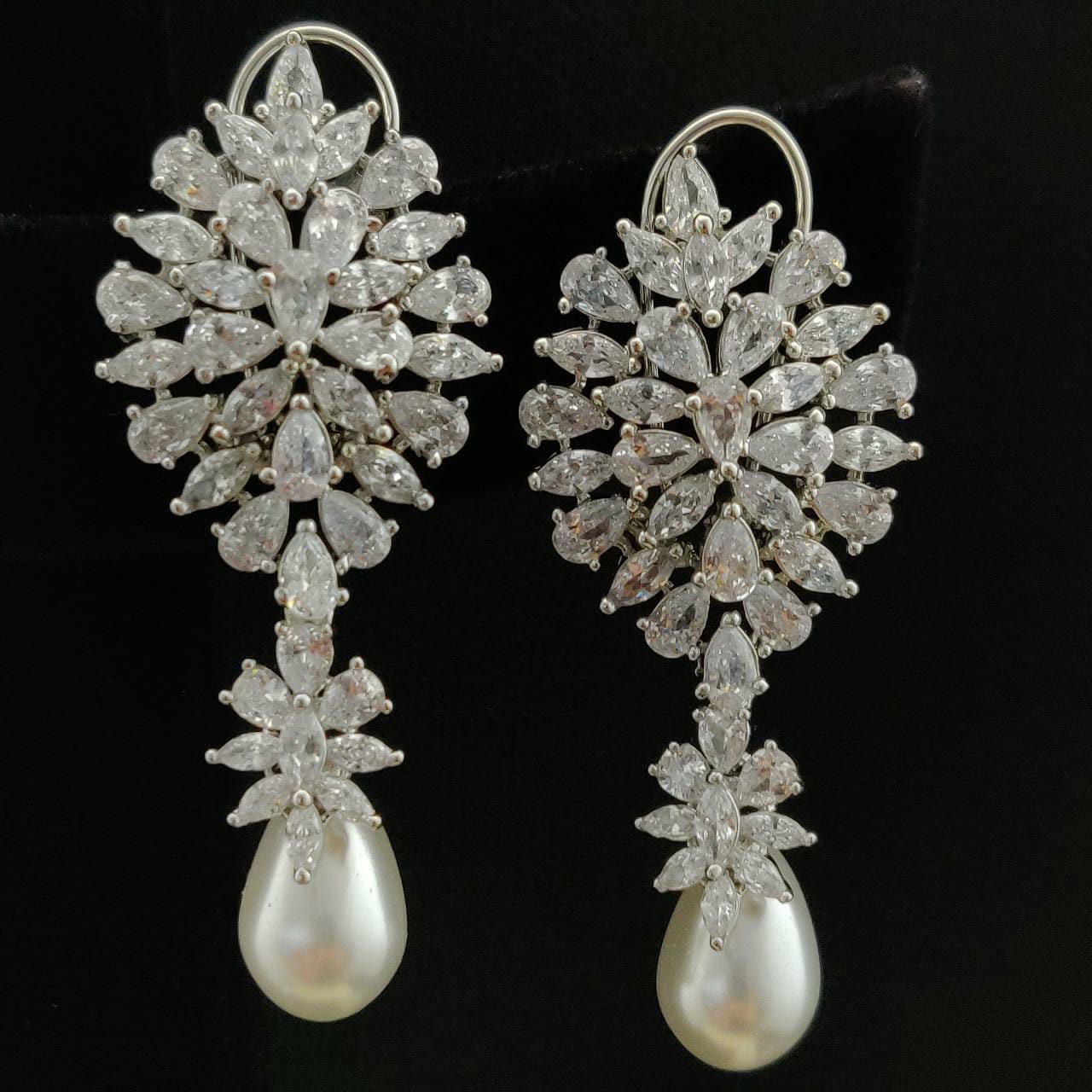 Zevar Designs Indo-Western Earrings Pearl Drop AD Earrings