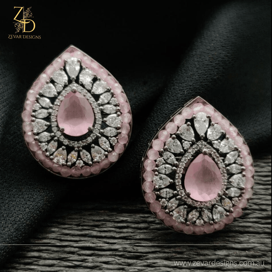 Zevar Designs Indo-Western Earrings Pink AD Studs