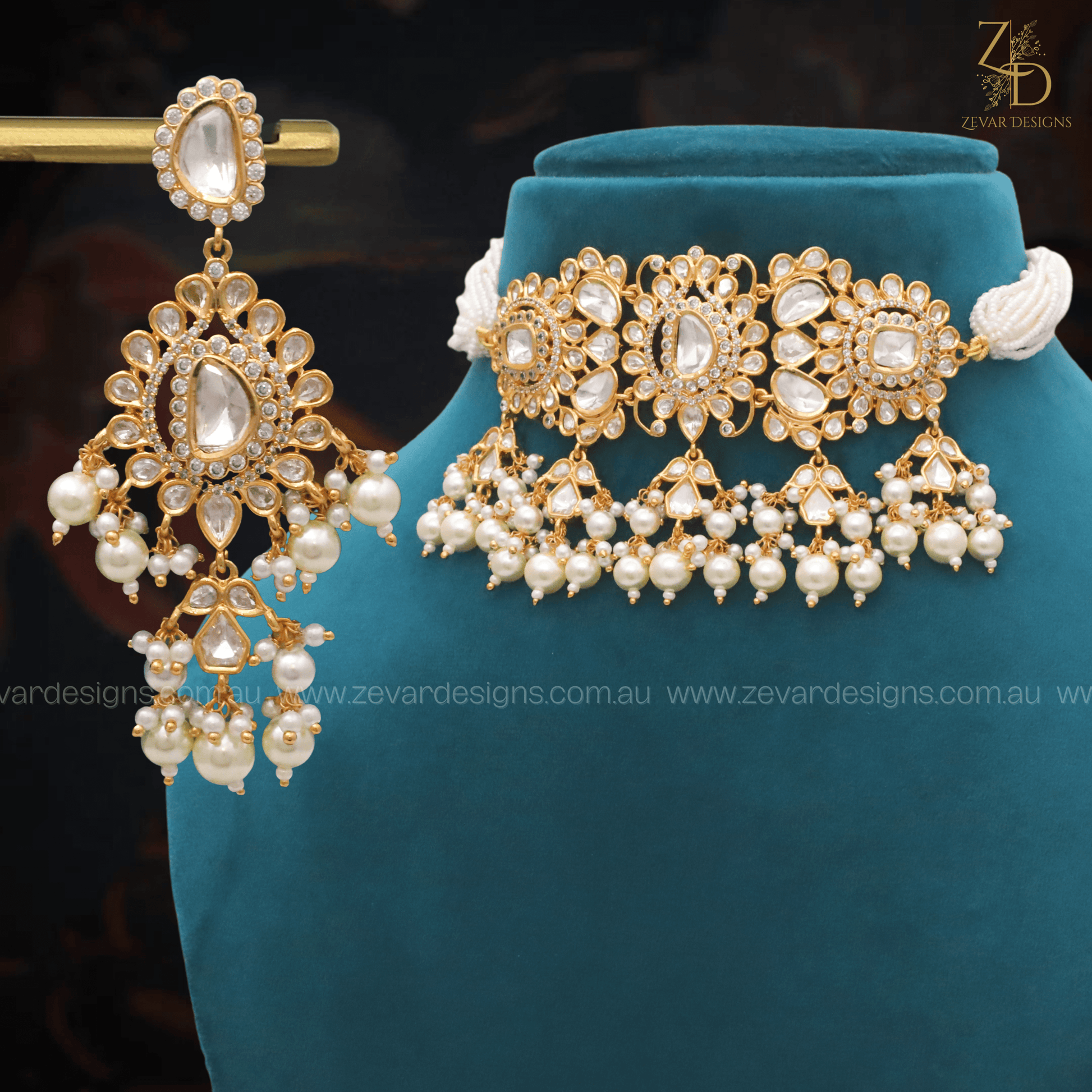 Zevar Designs Necklace Sets Polki Choker Set - Pearls