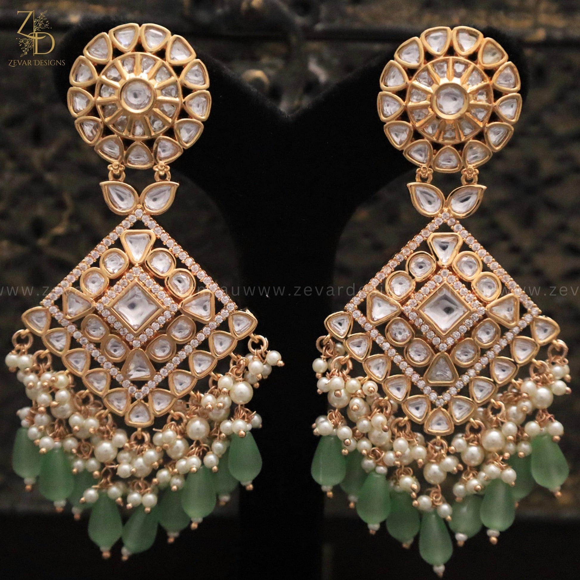 Zevar Designs Designer Earrings Polki Earrings in Mint