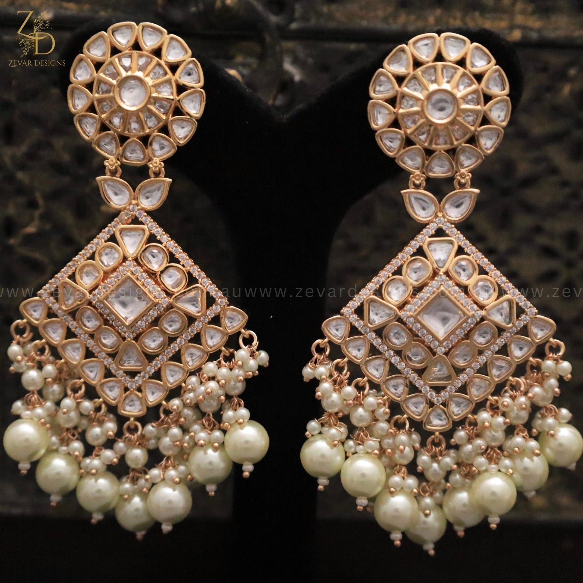 Zevar Designs Designer Earrings Polki Earrings in Pearls