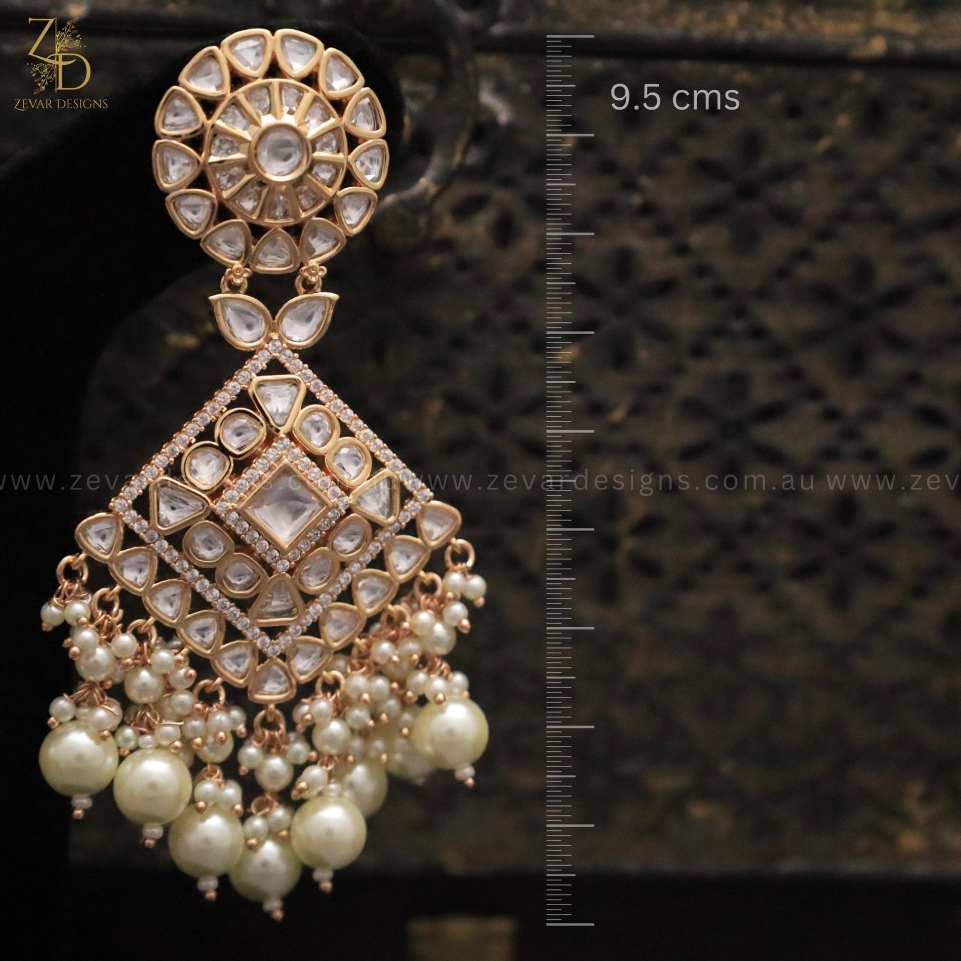 Zevar Designs Designer Earrings Polki Earrings in Pearls