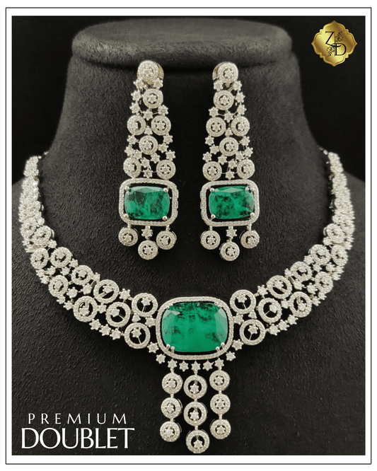 Zevar Designs Necklace Sets - AD Premium ‘Doublet’ AD Necklace Set - Mint Green