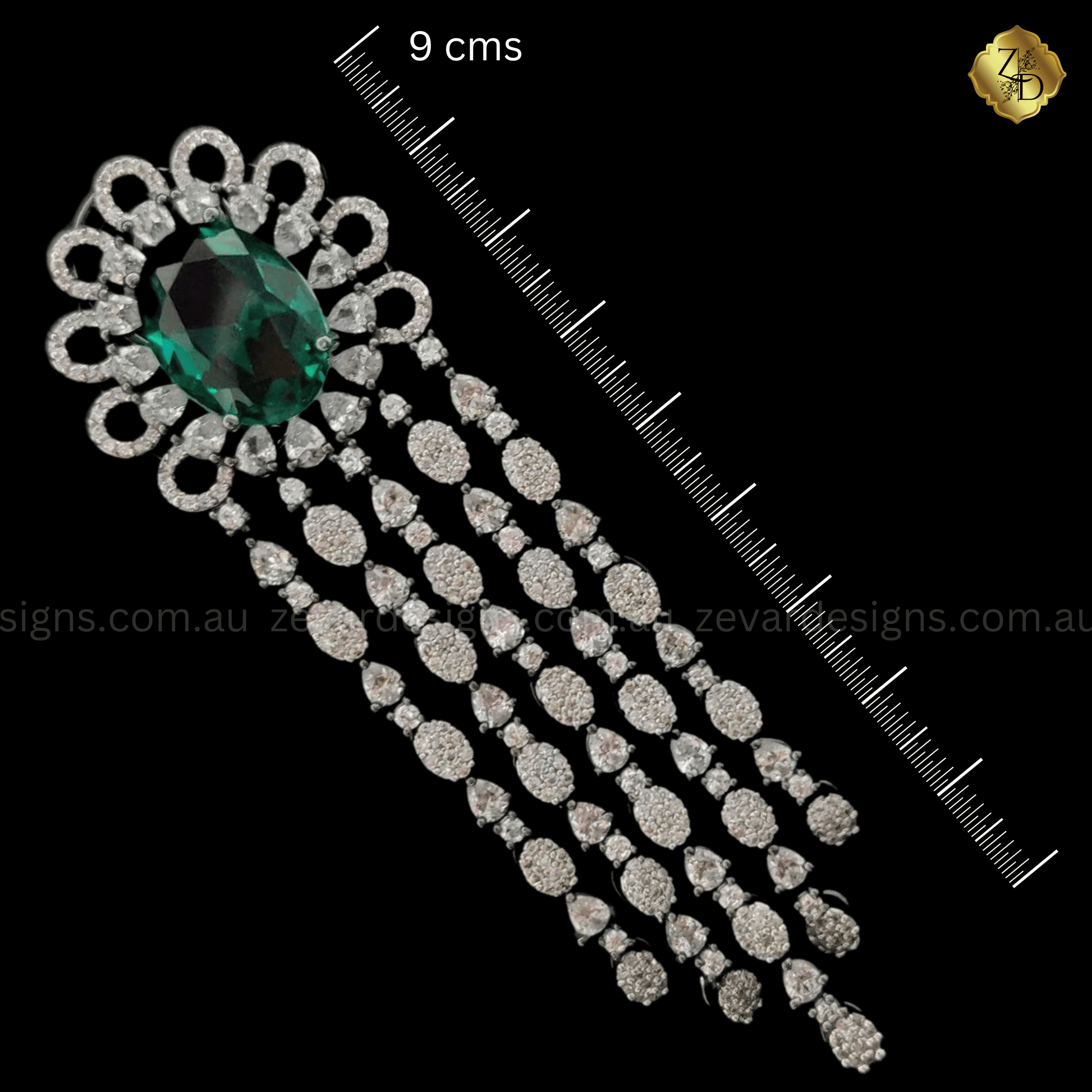 Zevar Designs Indo-Western Earrings Rama Green Long Dangle AD Earrings - Dual Finish